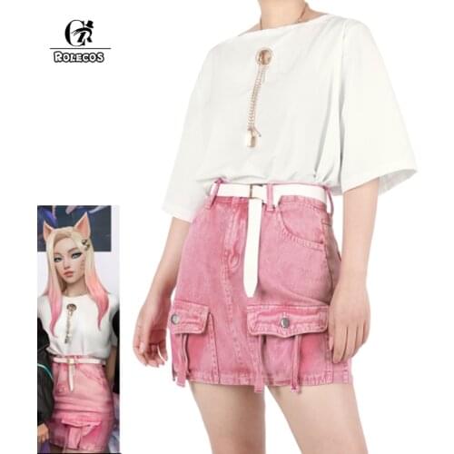 ROLECOS Game LOL KDA Ahri Cosplay Costume Pink Short Skirt Game Sexy Cosplay Girl Costume Halloween The Baddest Ahri Costume