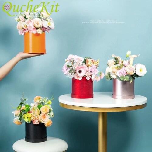 Rosegold Round Paper Floral Boxes Valentines Day Florist Bouquet Flower Packaging Gift Box With Lid Wedding Party Decoration