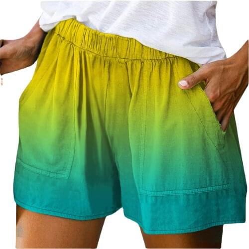 Summer Tie-Dye Shorts Women Comfy High Waist Pocket Short Pants Casual Gradient Printed Loose Streetwear Shorts