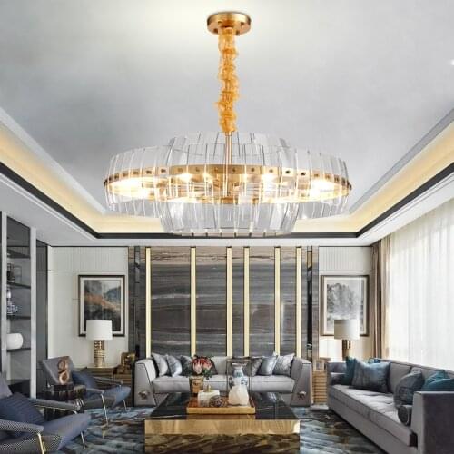 Postmodern light luxury living room lighting model room fashion glass bedroom simple round dining room long chandelier