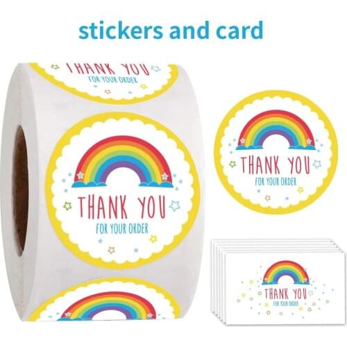 Thank you for your order sticker cartoon rainbow star cute labels with thank you card for business package decoration