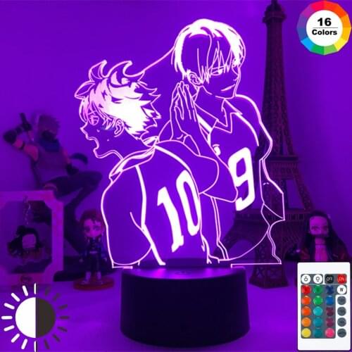 Haikyuu Led Lights Anime Figure Hinata Shoyo Yu Nishinoya 3D Lamp Night Light Kids Gift for Room Manga Bedroom Decor Night Lamp
