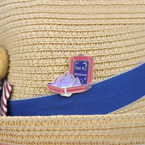 Amazing adventure Enamel Brooch Purple peaks Red suitcase Lapel Pin hike explore Backpacker Custom Badge