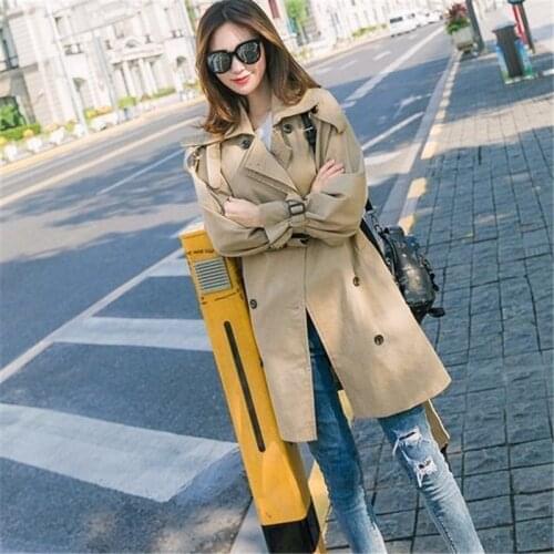 Street Windbreaker Women Mid-Long Korean Fashion 2021 New Autumn loose Coat Students Tooling Jacket Female Khaki 380