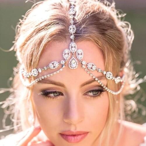 VCU Boho Head Chain Fairy Tiara With Stone Head Jewellery for Women Bridal Wedding Crystal Forehead Headpiece Chain Party