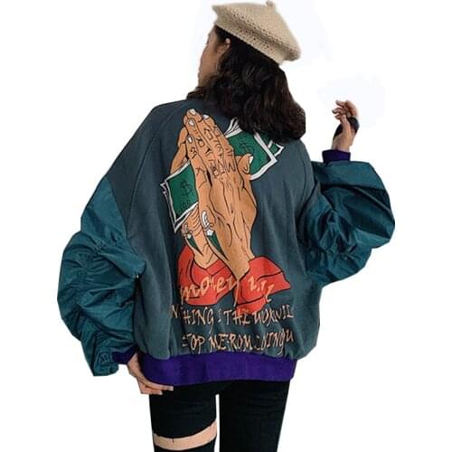 Spring Bomber Jacket Women Harajuku Style Printed Oversized Boyfriend Baseball Uniform Coat Female Fashion Streetwear Jackets