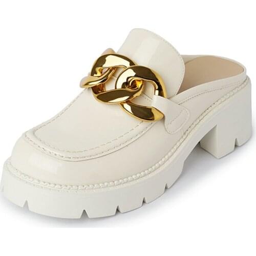 Hanged Metal Women Shoes Summer 2021 Fashion Trend Genuine Leather Women Mules slippers Genuine Leather Party Women Sandals