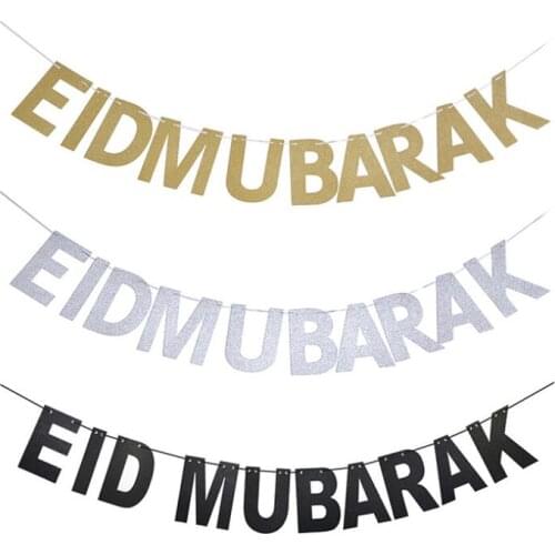 Gold Silver EID Banner Glitter Paper Garland EID Mubarak Party Muslim Festival Bunting Ramadan SL42