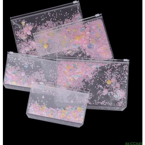1pc Transparent PVC Storage Card Holder with 6 Hole Zipper document Bag for A5 A6 Pouch Diary Planner Accessories