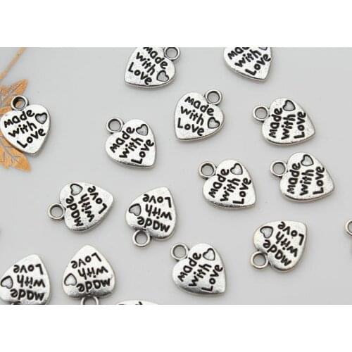 200pcs 12x10mm antique silver tone vintage alloy Made with love charms pendant
