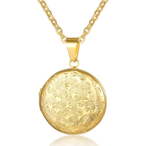 2021 Fashion And European And American Fashion Accessories Stainless Steel Round Openable Pendant Necklace Gold For Female