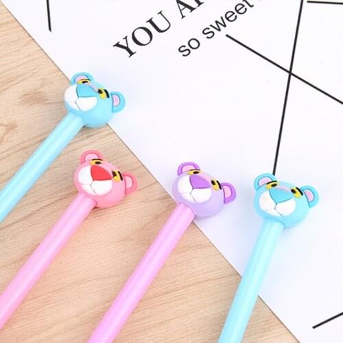 40pcs Cartoon animal pink leopard neutral pens cartoon animal tiger head black water pen student office stationery