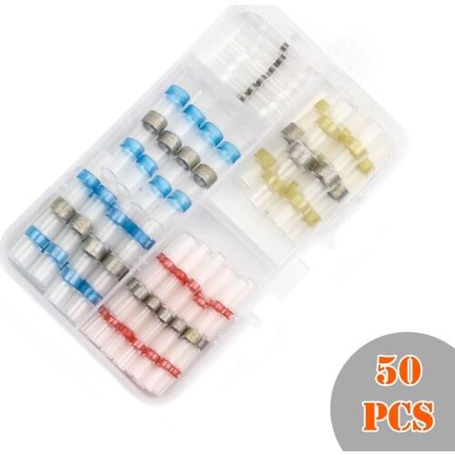 50Pcs Heat Shrink Solder Wire Connector Waterproof Seal Wire Splice Connector Shrinkage Solder Sleeve Heat Shrink Terminals Kit