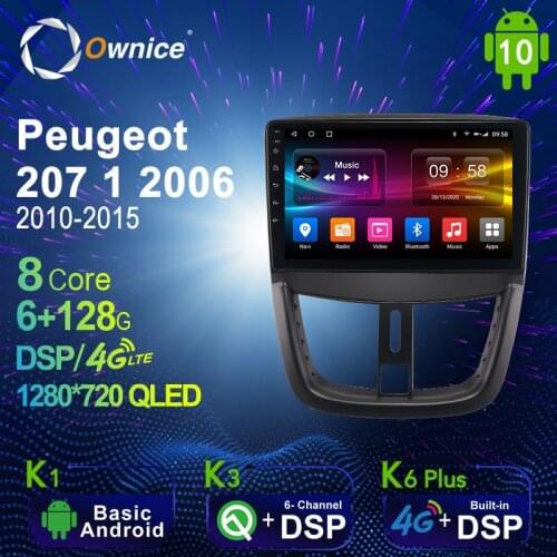 Ownice 6G+128G Android 10.0 Car Multimedia Radio Player for Peugeot 207 1 2006 2010 - 2015 Auto video Head Unit 4G LTE SPDIF