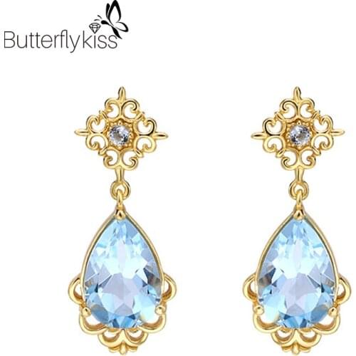 BK Vintage Blue Topaz Earrings For Women 100% 925 Sterling Silver 2021 Trendy Elegant Girl Wedding Engagement Party Jewelry