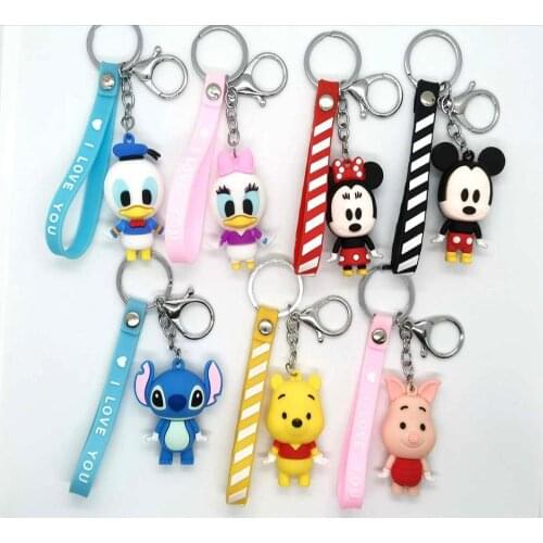 Disney Mickey Mouse Keychain Children Handbag Pendant Cartoon Car Small Gift Key Chain Winnie Minnie Stitch Daisy Cute Keychain