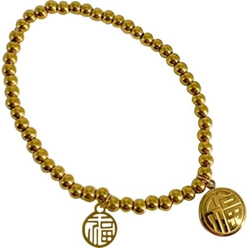 Chinese Style Fuxi Double-Sided Small Gold Bead Bracelet Hypoallergenic Bracelet Female Decorative Accessories