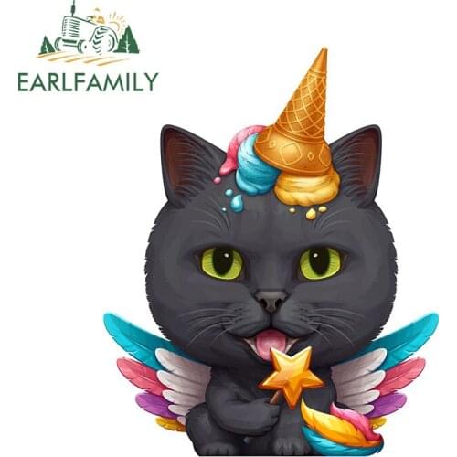EARLFAMILY 13cm x 10.4cm for Black Cat Ice Cream Unicorn Decals Vinyl Car Stickers Skateboard Car Assessoires Motorcycle Decor