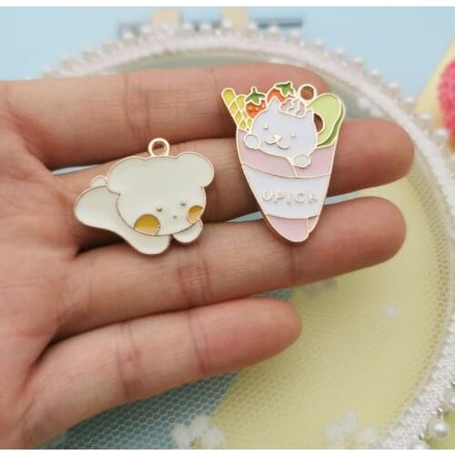10pcs Sundae Cat Bread Cats Rabbit Enamel Charms Fashion Jewelry Accessory Cute Ice Cream Kitty Earrings Pendant Hair Clip Decor