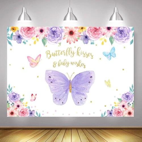 Butterfly Kisses Backdrop for Photography Baby Wishes Floral Birthday Party Background Newborn Baby Shower Backdrops Decor Props