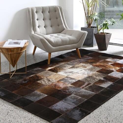 American Style Cowhide Stitching Carpet and Rugs for Living Room Room Tea Table Leather Floor Mat Modern Bedroom Woven Carpet