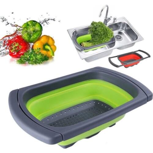 Kitchen Accessories Collapsible Colander Silicone Drain Basket Over The Sink Retractable Colanders fruit Strainers Kitchen Tools