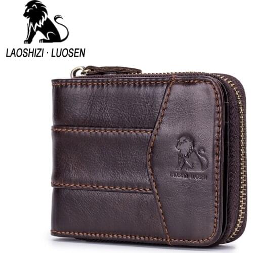 Brand Retro Genuine Leather Mens Wallets Coin Pocket Purse Cowhide Leather zipper Wallet for male Card Holder Purse man Wallets