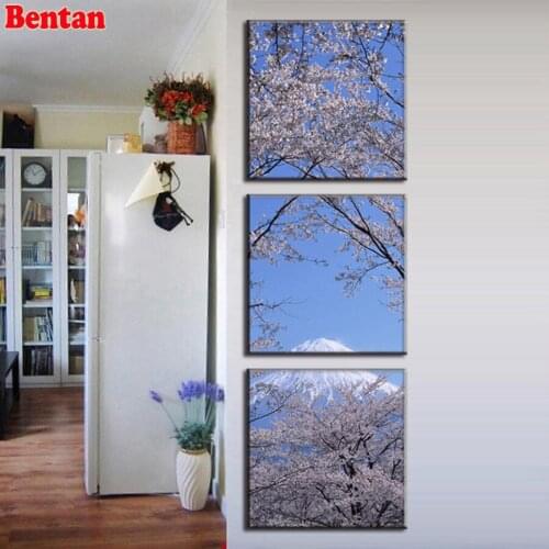 3 pcs set diy diamond embroidery Landscape Cherry Blossoms mosaic full round square diamond painting rhinestones pictures