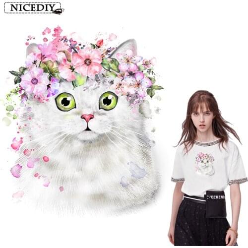 Nicediy Cartoon Cat Patches For Clothes Fashion Lady Child Iron On Heat Transfer Vinyl Stickers Patches Applique Cute Things