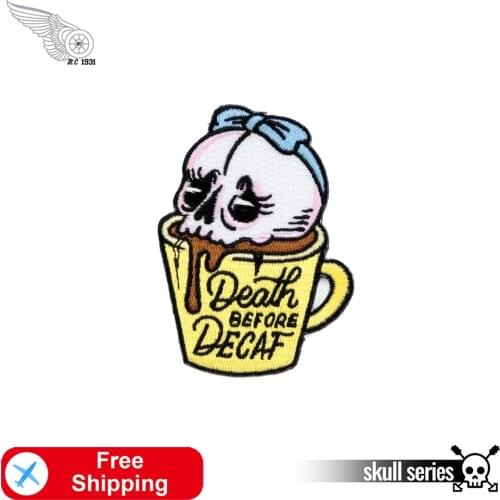 Death Skull Embroidery Iron on or Sew on for Clothing Patches Biker Motorcycle Appliques Lady Rider Club Badge Wholesale Sticker