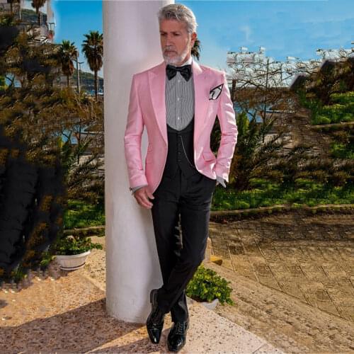 Latest Coat Pant Designs Pink Mens Classic Suits for Wedding Handsome Groom Tuxedo Slim Fit Terno Masculino Prom Party 3 Piece