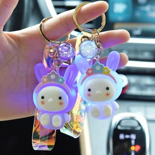 2021 New Silica Gel Keychain for Women Bag Car Dolls Kids Toys Kawaii Special Pink Bunny Adventure Animal Boys Girls Key Rings