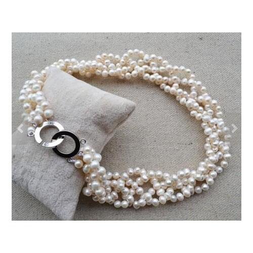 New Arrival Luck Pearl Jewelry 4 Rows 5-6mm White Genuine Freshwater Pearl Necklace Wedding Pearl Women Gift Fine Jewelry