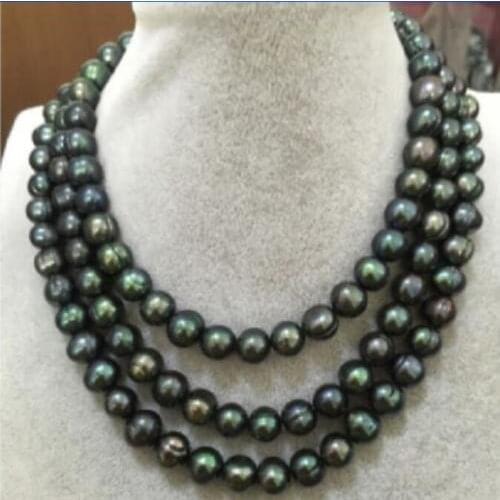 50" HUGE NATURAL AAA 11-13MM SOUTH SEA BLACK PEARL NECKLACE 925silver GOLD CLASP
