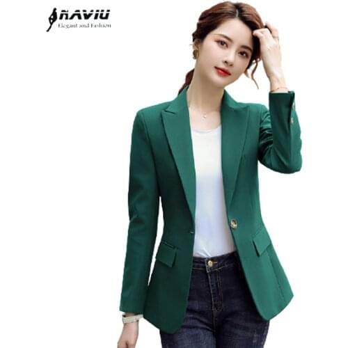 Naviu High Quality Wome Blazer Leisure Coat Cotton Long Sleeve Office Work Wear Uniform Tops