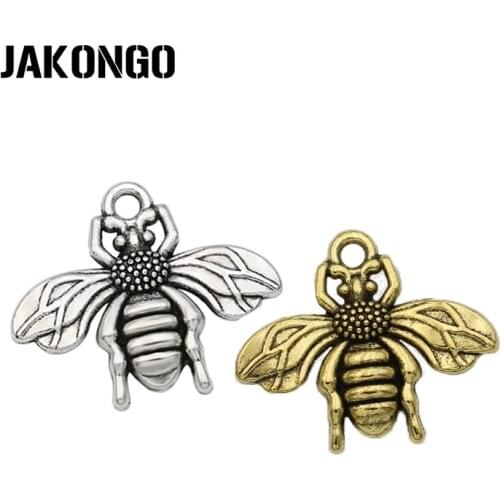 JAKONGO 15pcs Antique Silver Plated Flying Bee Charms Pendants for Jewelry Making Necklace DIY Accessories 19x22mm