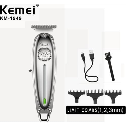 Kemei Professionele Tondeuse Alle Metalen Mannen Elektrische Draadloze Tondeuse 0Mm Kaalhoofdige T Blade Finish Kapsel Machine