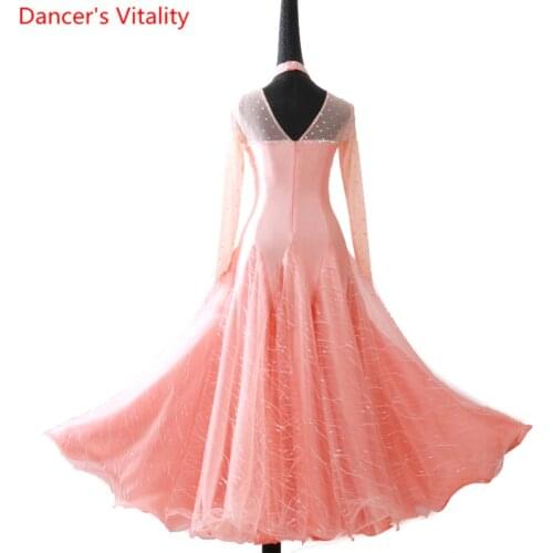 Professional Women Stitching Modern Dance Wear Long sleeves luxury Skirts Dancing Expansion Skirt Women Ballroom Dance Dress