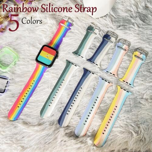 Soft Silicone Rainbow Strap For Apple Watch Band 44mm 40mm for Iwatch 6/se/5/4/3/2 Bracelet 42mm 38mm Correa Loop Watchband