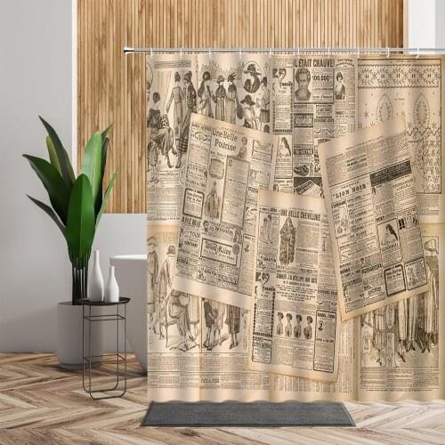 Retro Newspaper Shower Curtains Old Vintage Pattern 3D Bathroom Decor Waterproof Polyester Fabric Bath Hanging Curtain With Hook
