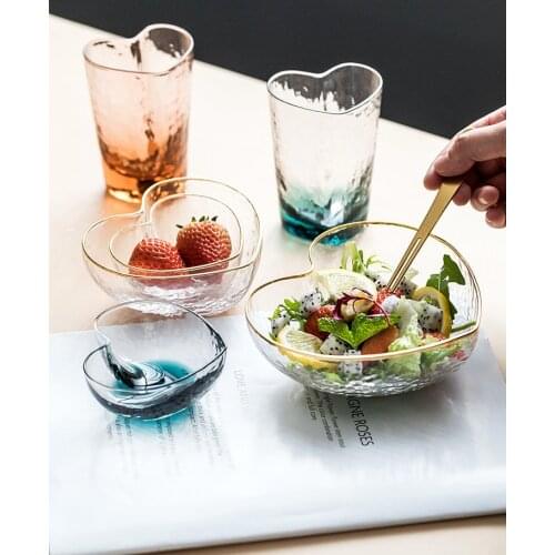 Nordic Light Luxury Heart Shaped Gold Inlay Fruit Bowl Glass Salad Bowl Verrine Dessert Bowl Ice Cream Bowl Decorative Soup Bowl