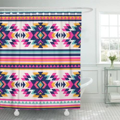 Pink Mexican Neon Color Tribal Navajo Aztec Abstract Geometric Ethnic Hipster Design Mexico Indian Shower Curtains Waterproof