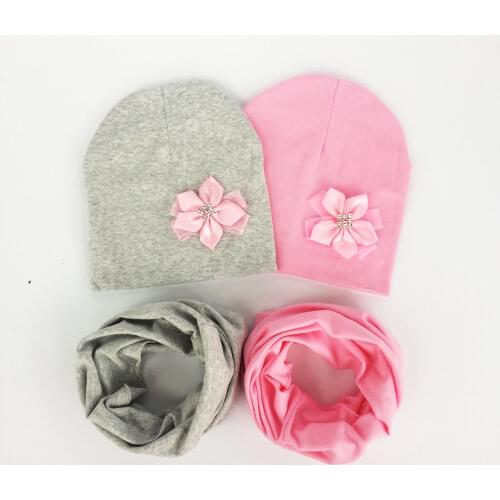 Baby girl flower hat cap Collar Scarf set bow tie cotton flower beanie for girls Butterfly Knot Melamed bonnet 6 months-3 years