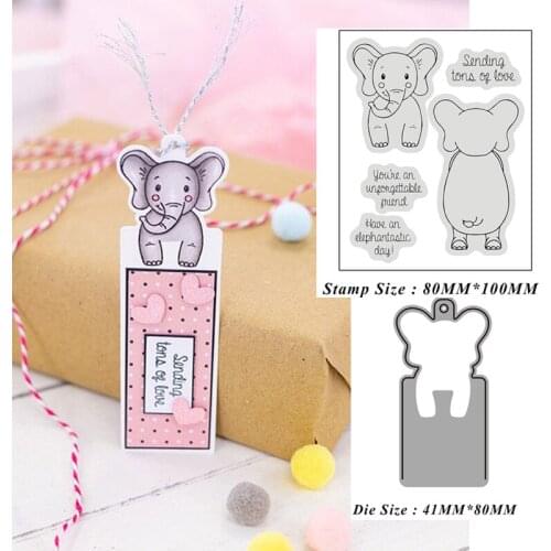 Elephant Front and Back Tag Stamp and Metal Cutting Dies DIY Scrapbooking for Photo Album Decorative Clear Stamps