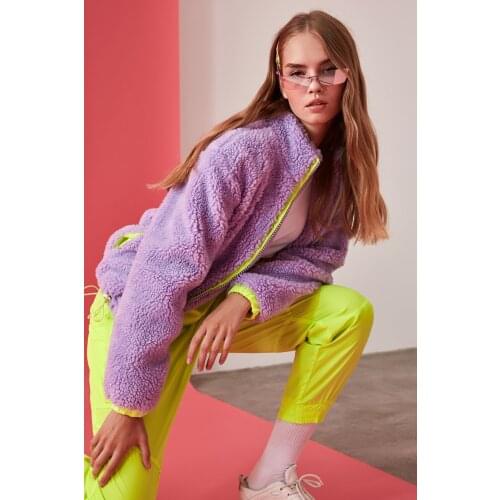 TRENDYOLMİLLA Lilac Color Lining Plush Coat, TREND,FASHION, POLYESTER, CASUAL, SPRING