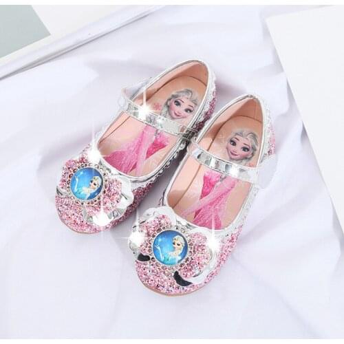 Disney frozen elsa princess casual shoes girls soft bottom single shoes sequins flat childrens leather performing dance shoes