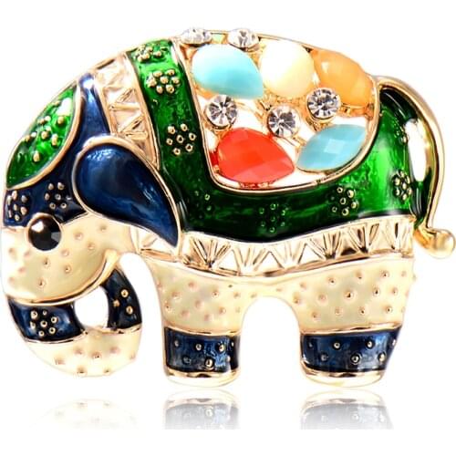 Blucome Cute Colorful Enamel Elephant Shape Brooch Crystal Animal Brooches Pin For Women Kids Scarf Hat Bag Accessories Jewelry