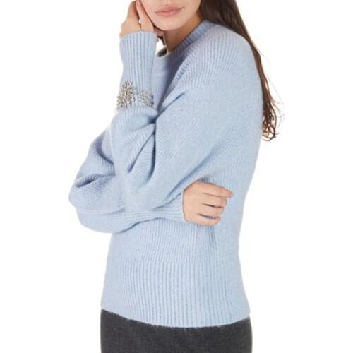 Patads French womens autumn and winter diamond mosaic solid color T-shirt sweet and gentle sweater s2684h