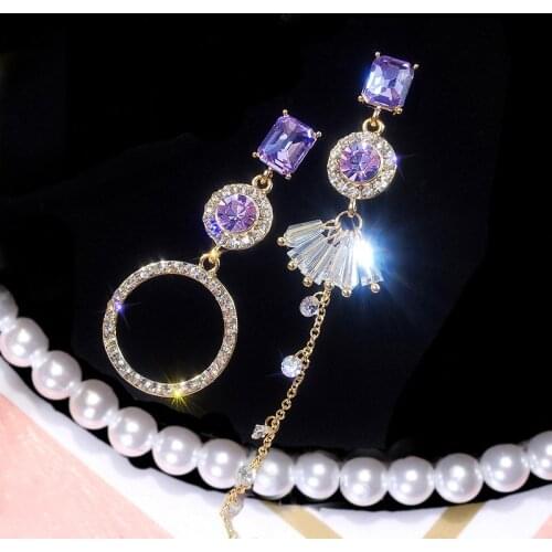 Womens Asymmetric Earrings Circle Geometry Dangle Earrings Girl Long Tassel Rhinestone Earrings Jewelry Accessories for Women