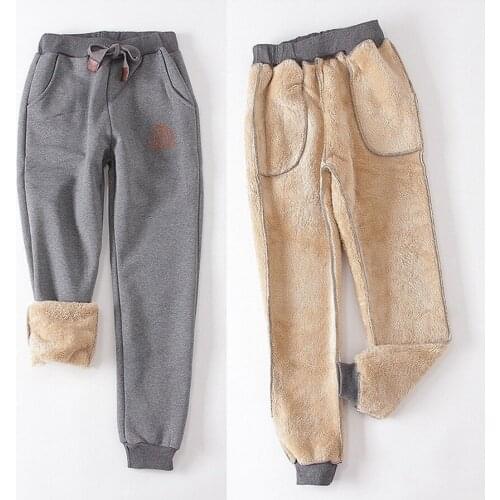 Lamb Wool Embroidery Pants Women Casual Loose Thick Black High Waist Pants Female Autumn Winter Warm Harem Pants Woman